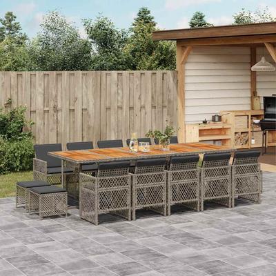 Vidaxl 15-Cz. Garden Furniture Set With Cushions, Grey, PE Rattan