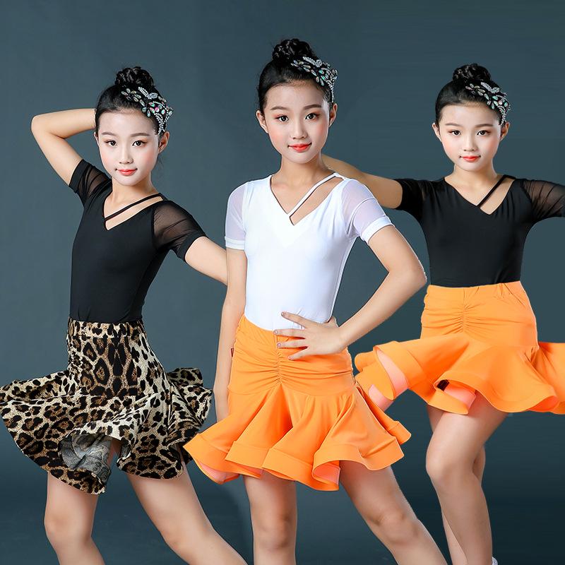 Children's Summer Latin Dance Costume - Girls' Short Sleeve Spaghetti Strap Skirt Set