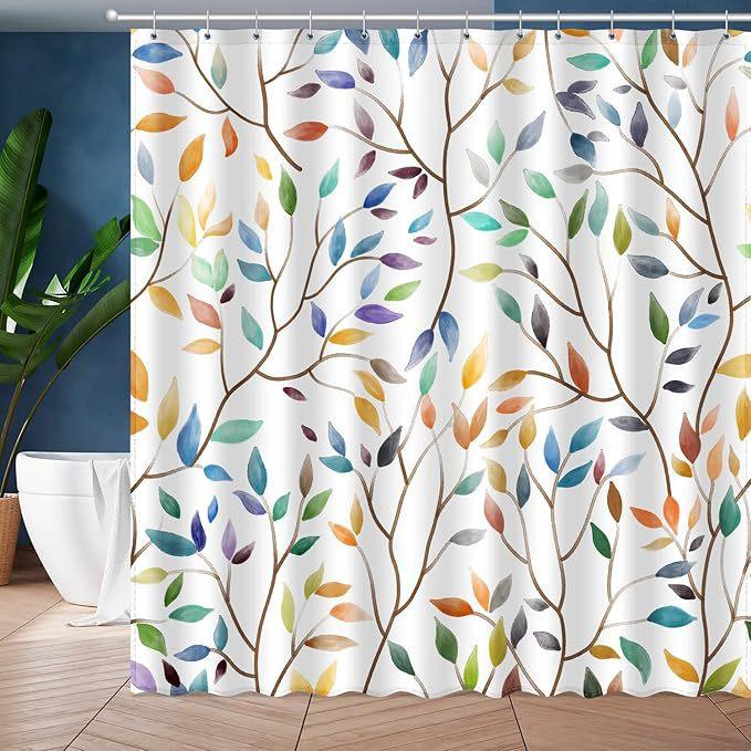 Nordic Style Colored Leaves Small Floral Pattern Printing Shower Curtain Decoration Home Bathroom Water Curtain