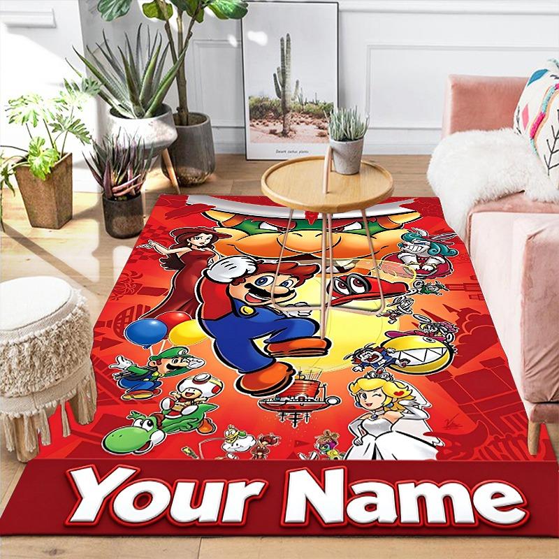 Custom 1Pc Super Mario Kart Custom Flannel Personalized Rug Non Slip Floor Mat Soft Carpet for Living Bedroom Office Home Decor Gift