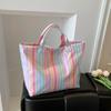 This Water-Resistant Pvc Tote Bag Features A Pink And Blue Striped Design, A Large Capacity, And Is Suitable For Beach Shopping,