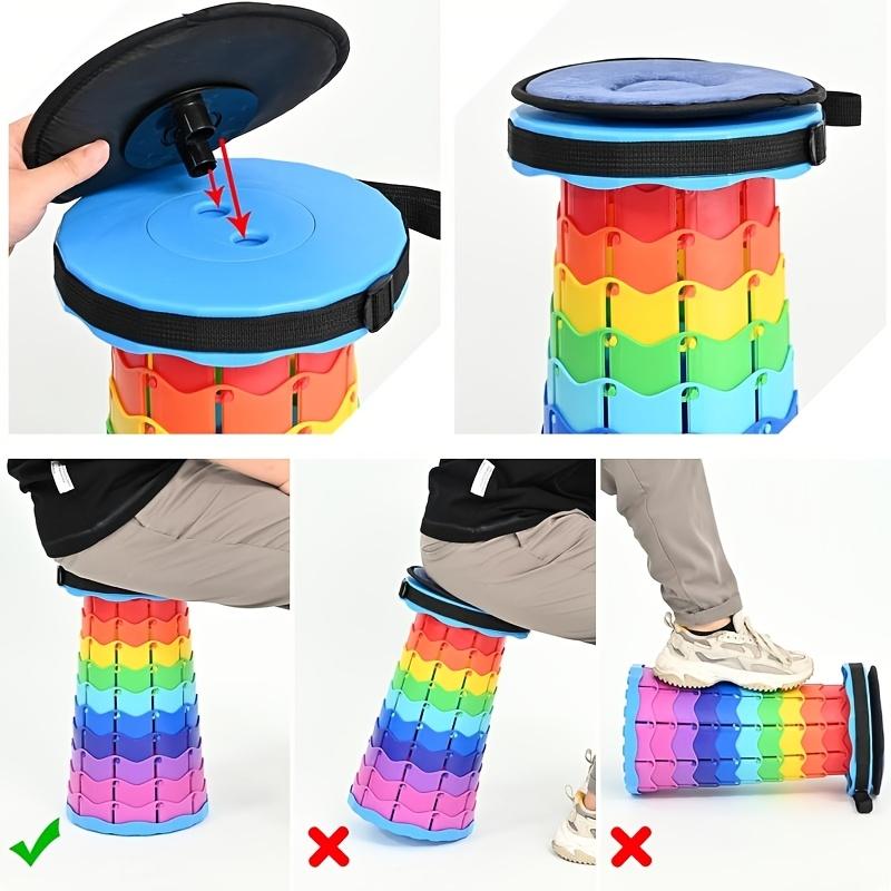 1PC Rainbow Folding Stool Adjustable Height PP Material Portable Collapsible Compact for Camping Fishing Outdoor Activities