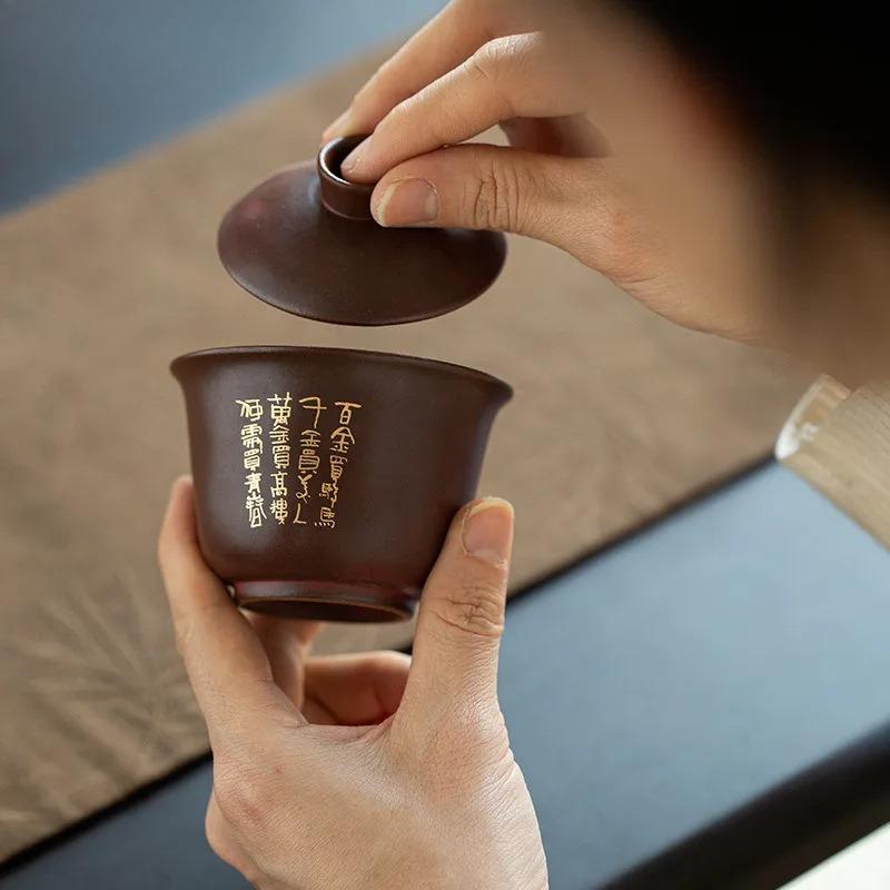 Wabi Sabi Style Hammer Patterned Ancient Pottery Gaiwan Antique Tea Tureen Tea Bowl With Lid Kit Tea Brewing Cover Bowl Cafes