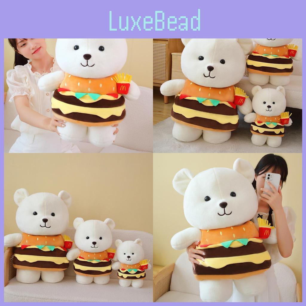 Adorable White Plush Bear Toy Creative Burger Bear Stuffed Animal Includes Pp Cotton