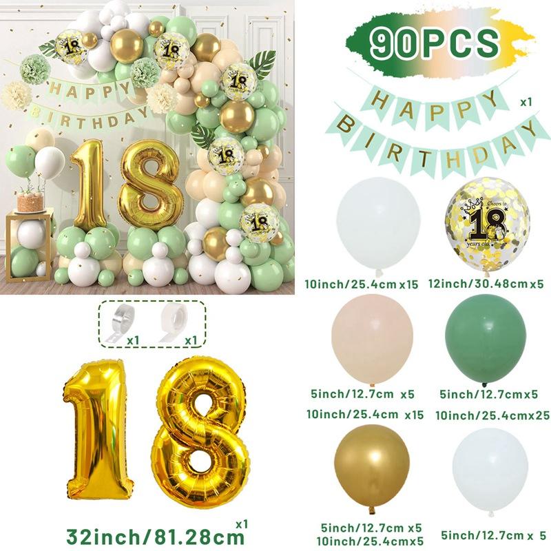 

Комплект для гирлянды из воздушных шаров Macaron Green Gold, латексные шары, счастливые 18, 30, 40, 50 лет, день рождения, декор для вечеринки, взрослые, годовщина as picture