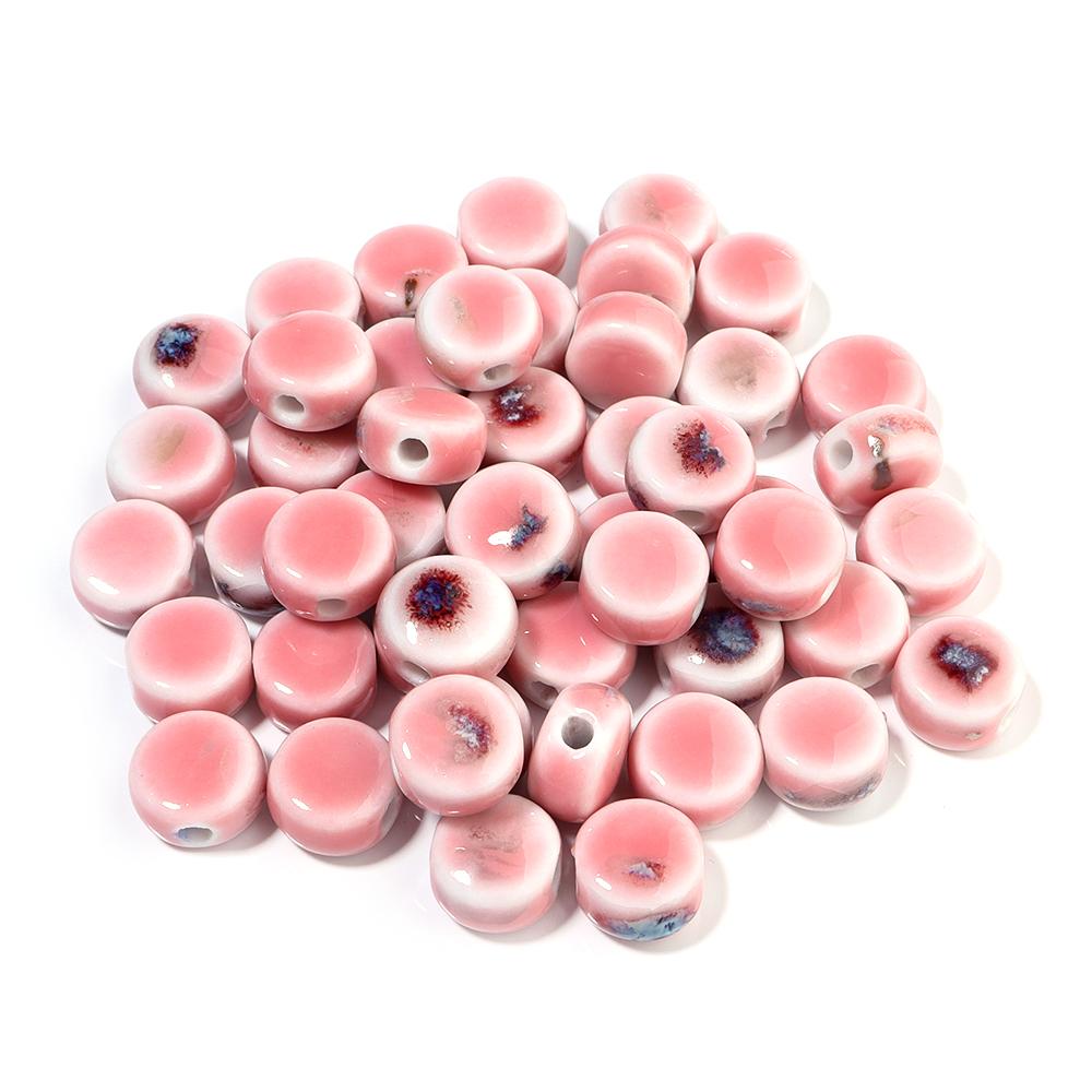 10pcs/lot 12mm Colorful Floral Glaze Ceramic Beads Flat Round Loose Beads for DIY Jewelry Making Bracelet Necklace Accessories