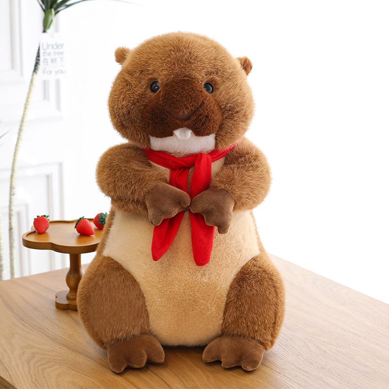 

Red Scarf Groundhog Doll Roar Chubby Rat Plush Toy Children Girl Birthday Gift Throw Pillow 40Cm 0.35kg