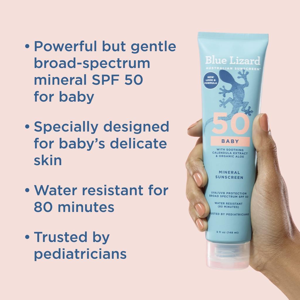 Blue Lizard Australian Sunscreen Mineral Sunscreen for Babies, SPF50, 5 Fl Oz (148 Ml)