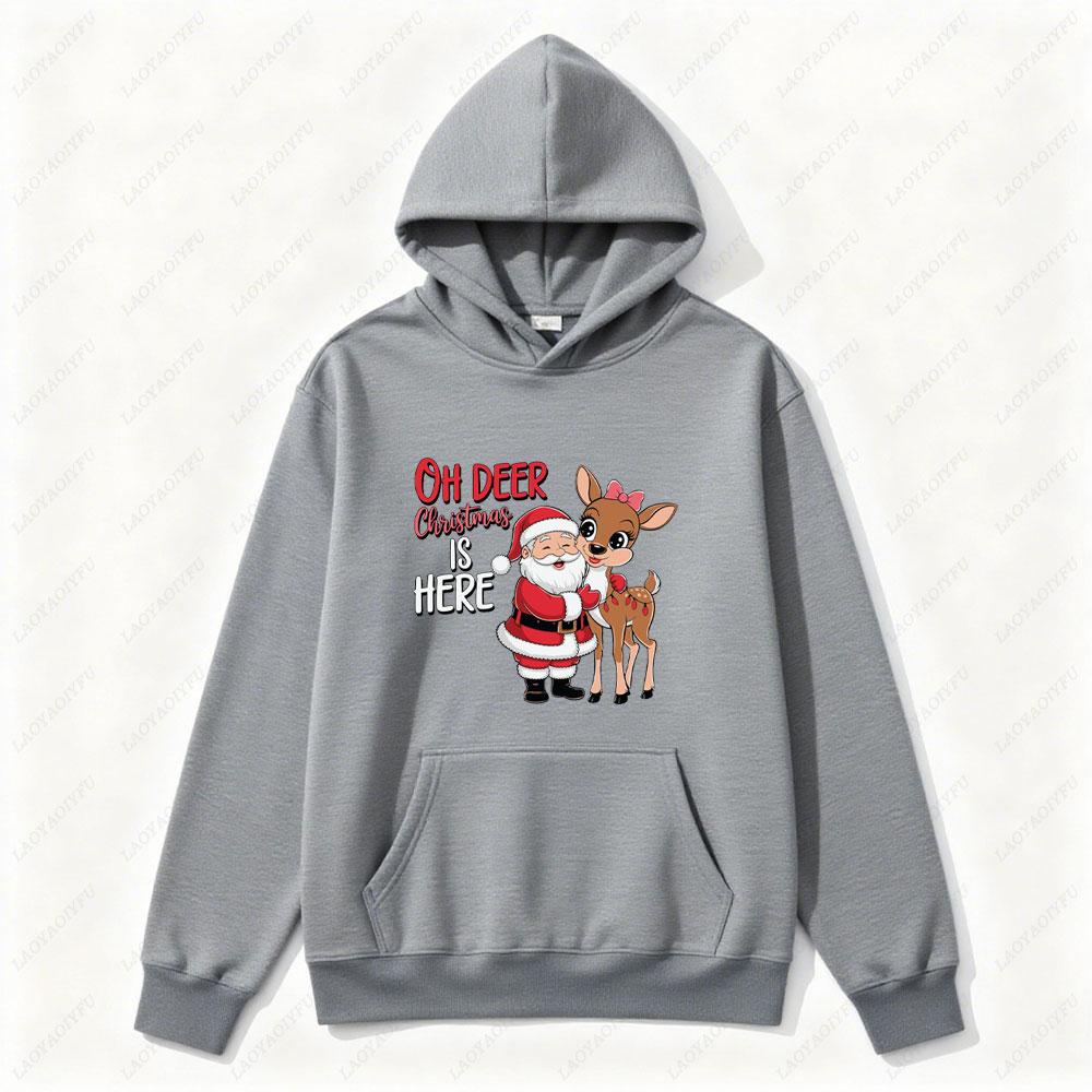 

О, Олень, Рождество здесь! Женские толстовки, свитшоты, ретро, рождественский олень, праздничный, олень, длинный рукав, унисекс, худи, женская одежда XL