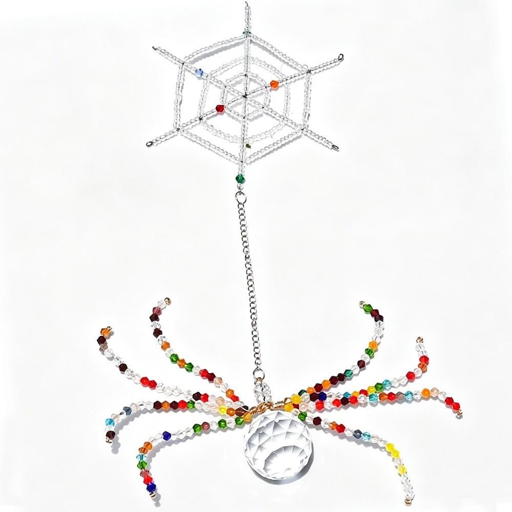 Colorful Beaded Spider and Spider Web Decorations Crystal Halloween Decorations Haunted House