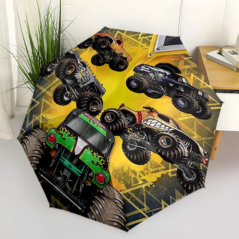 

Monster Truck Themed Travel Umbrella 8 Ribs Automatic Opening and Closing, Portable Folding Design, Compact and Stylish Umbrella Suitable fo