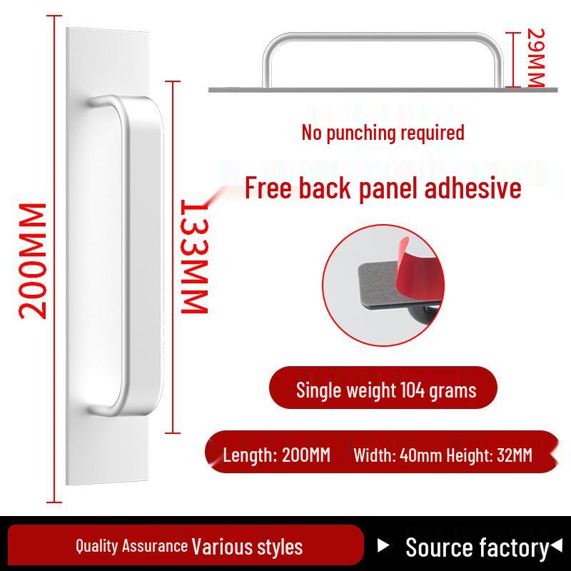 Aluminiumlegering Deurklink zonder Boren voor Glazen, Stalen, Kunststof Balkon-, Schuif- en Kastdeuren