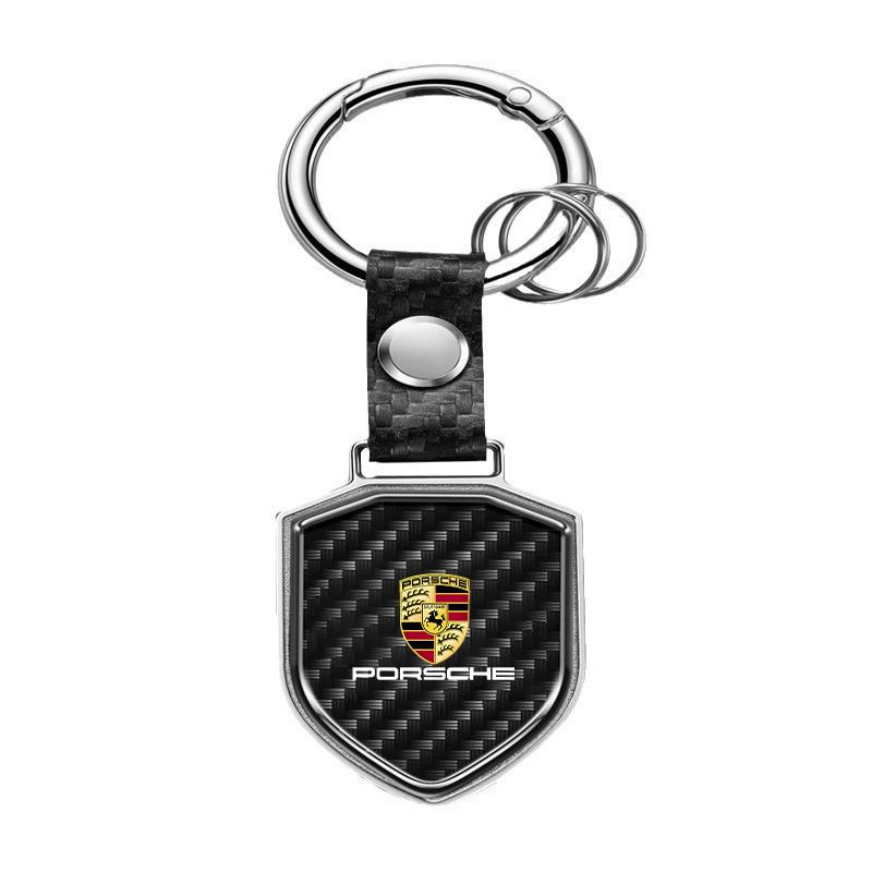 BMGB9 Carbon Fiber Matel Car Keychain Keyring Key Chain Pendant For Porsche Cayenne Panamera Macan Boxster Cayman 718 911 Sticker