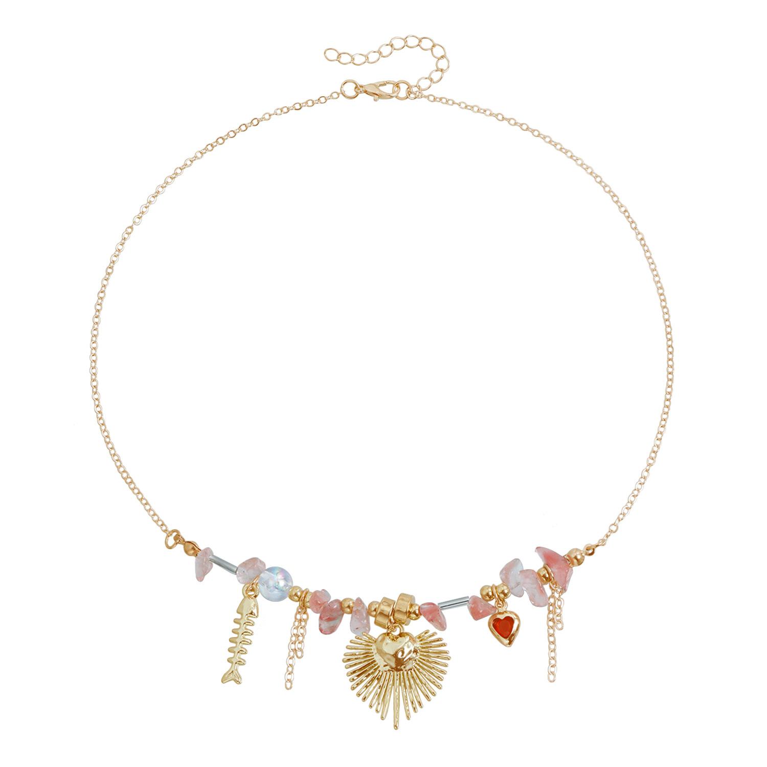Love sunflower fish bone necklace, gravel beaded collarbone chain, niche design necklace