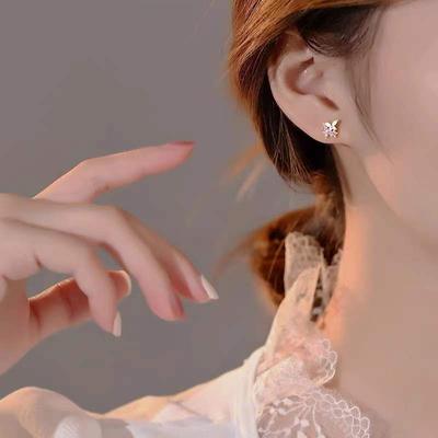 S925 Sterling Silver Lavender Diamond Butterfly Studs Women's Light Luxury and Simplicity Korean Style Girl Delicate Earrings