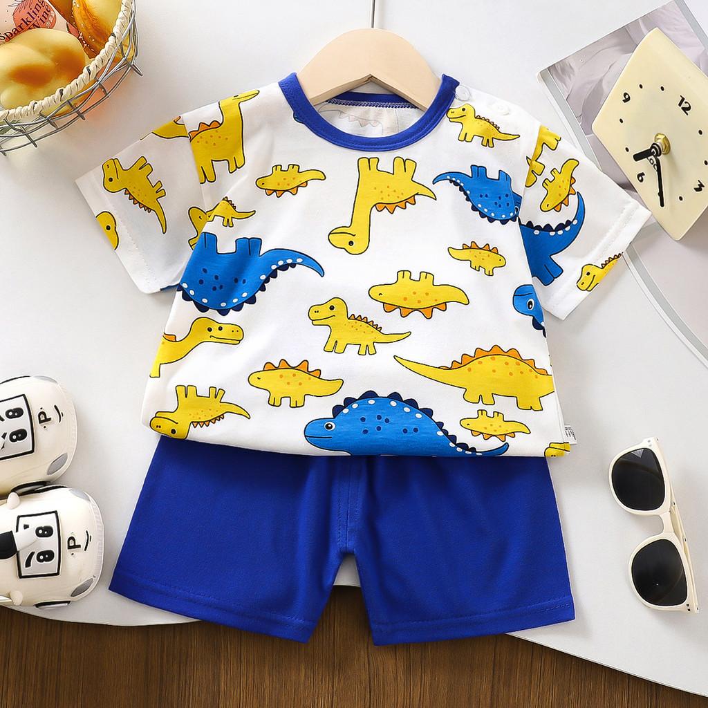 Kids Cartoon Pattern Cotton Short Sleeve Pajama Set For Summer Comfort Playtime