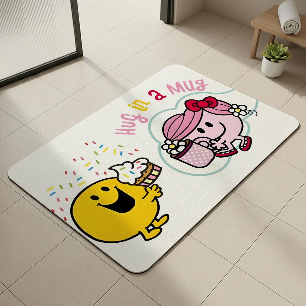 Cartoon M-Mr M-Men L-Little M-Miss Floor Mat Diatomite Bath Mat, Quick Dry, Absorbent, Multi-Scene Mat 40x60cm