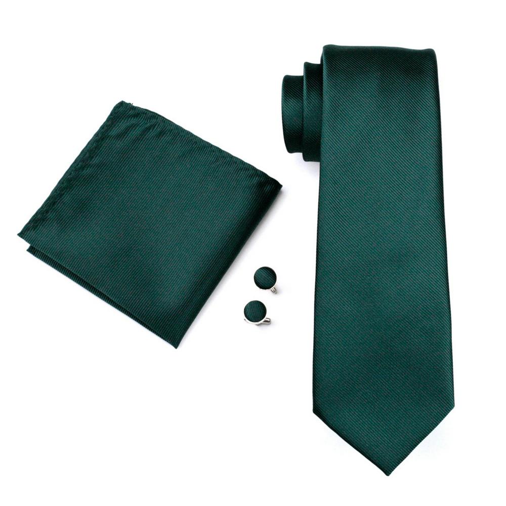 Hi-Tie Mens Silk Tie Green Necktie Handkerchief Cufflinks Set for Party Wedding Business