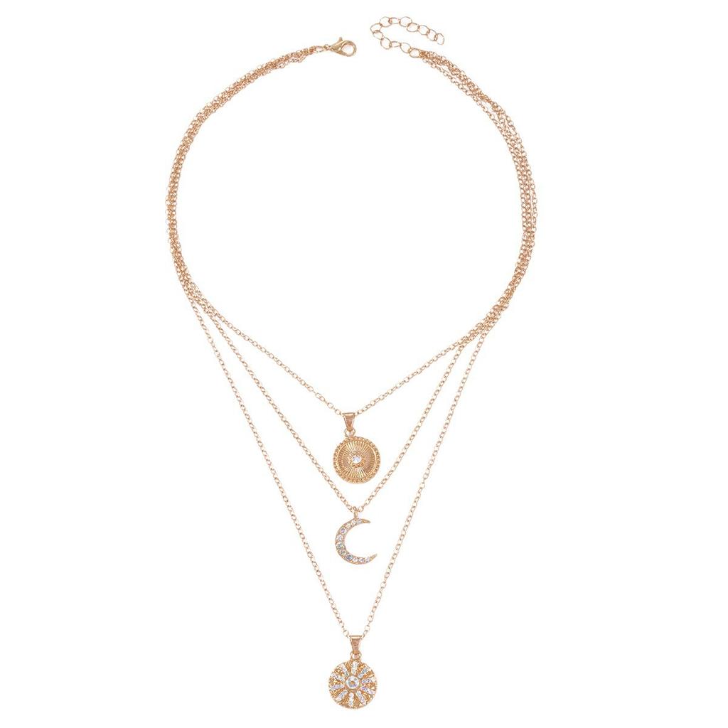 Diamond Necklace European and American Jewelry Multi-layer Stacking Geometric Light Luxury High-end Pendant Sun Collarbone Chain