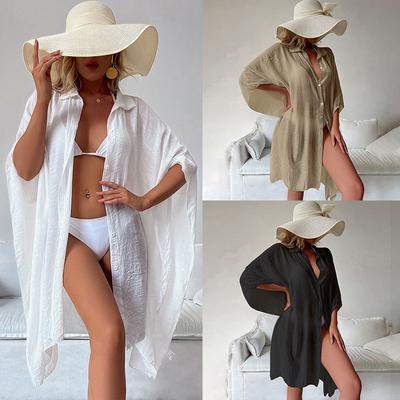 Women's Cotton Shirt Style Loose Beach Cardigan Holiday Sunscreen Bikini Cover Up Swimsuit Outer Cardigan
