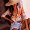 European and American temperament casual summer new long-sleeved printed lapel shirt casual vacation women's shirt large size