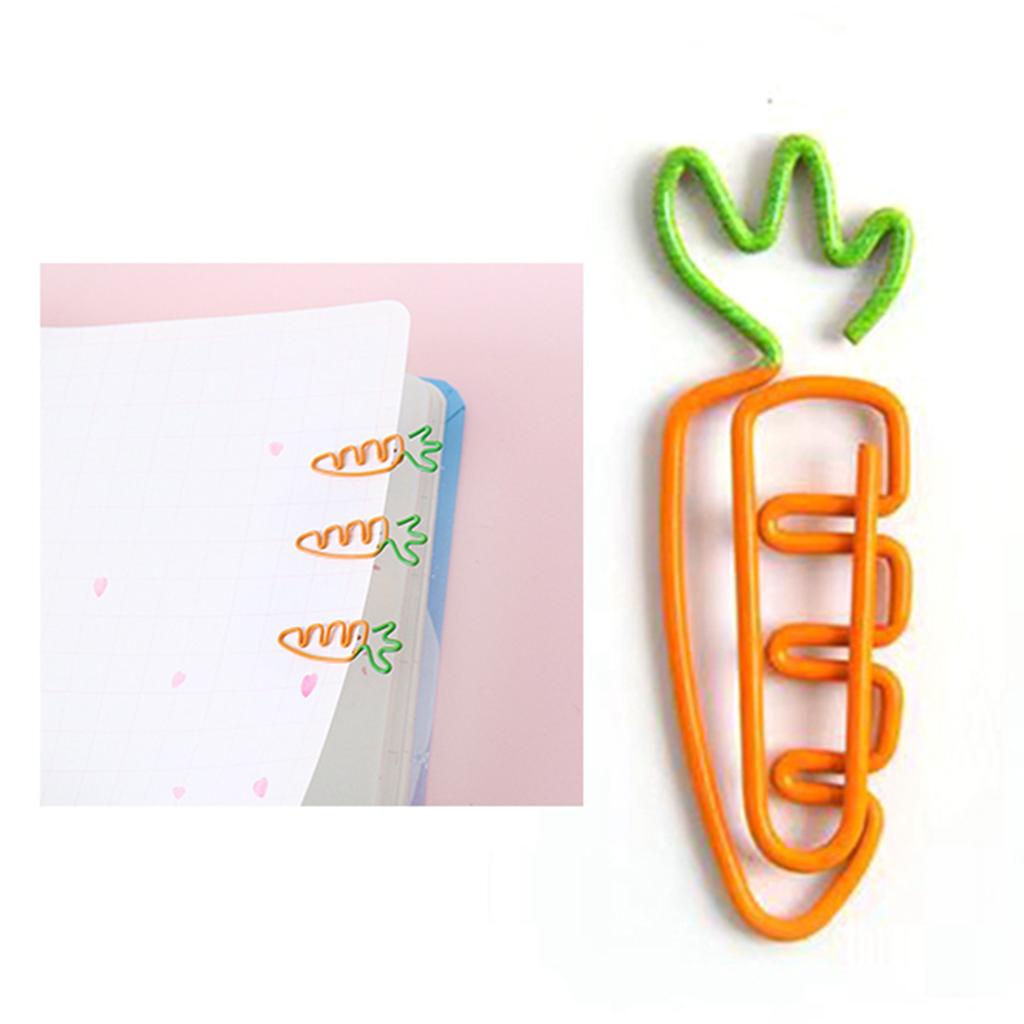 20Pcs Paper Clip Cartoon Carrot Shaped Dual Color Cute Paperclips for Files Planner