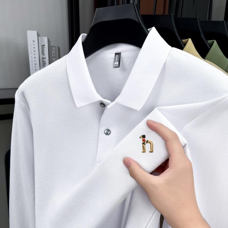 100% Ren Bomull Langermet Herre Poloskjorte Lett Luksusmerke Mote Tegneserie Valpebroderi Business Casual Ny T-skjorte