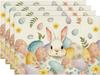 Rabbit Bunny Eggs Leaves Flowers Easter Placemats Set of 4, 12x18 Inch Seasonal Spring Holiday Table Mats for Party Kitchen Dining Decoration