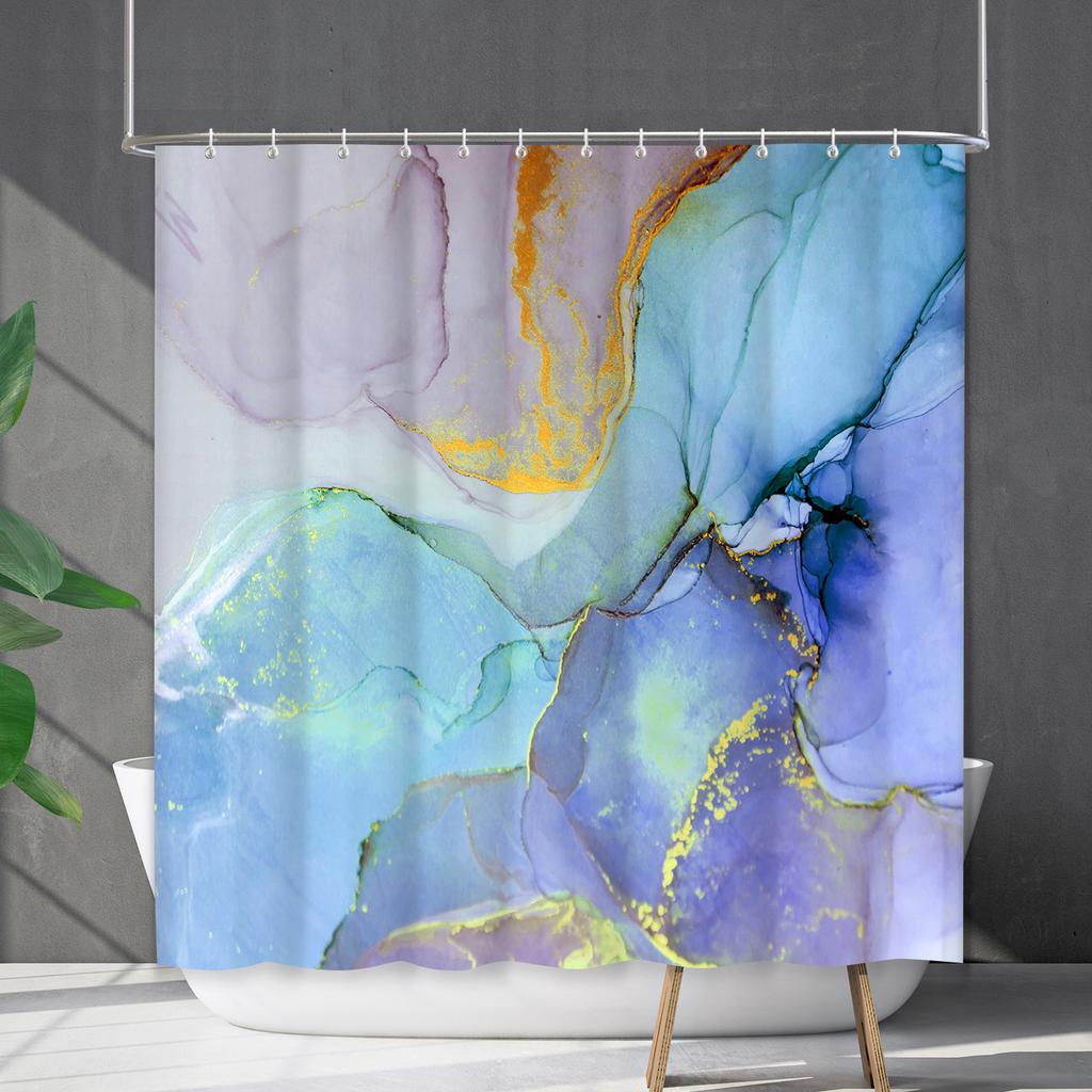 Shower Curtain Waterproof And Mildew-Proof Marble Pattern Bathroom Curtain Shower Curtain Partition Curtain Free Of Punching