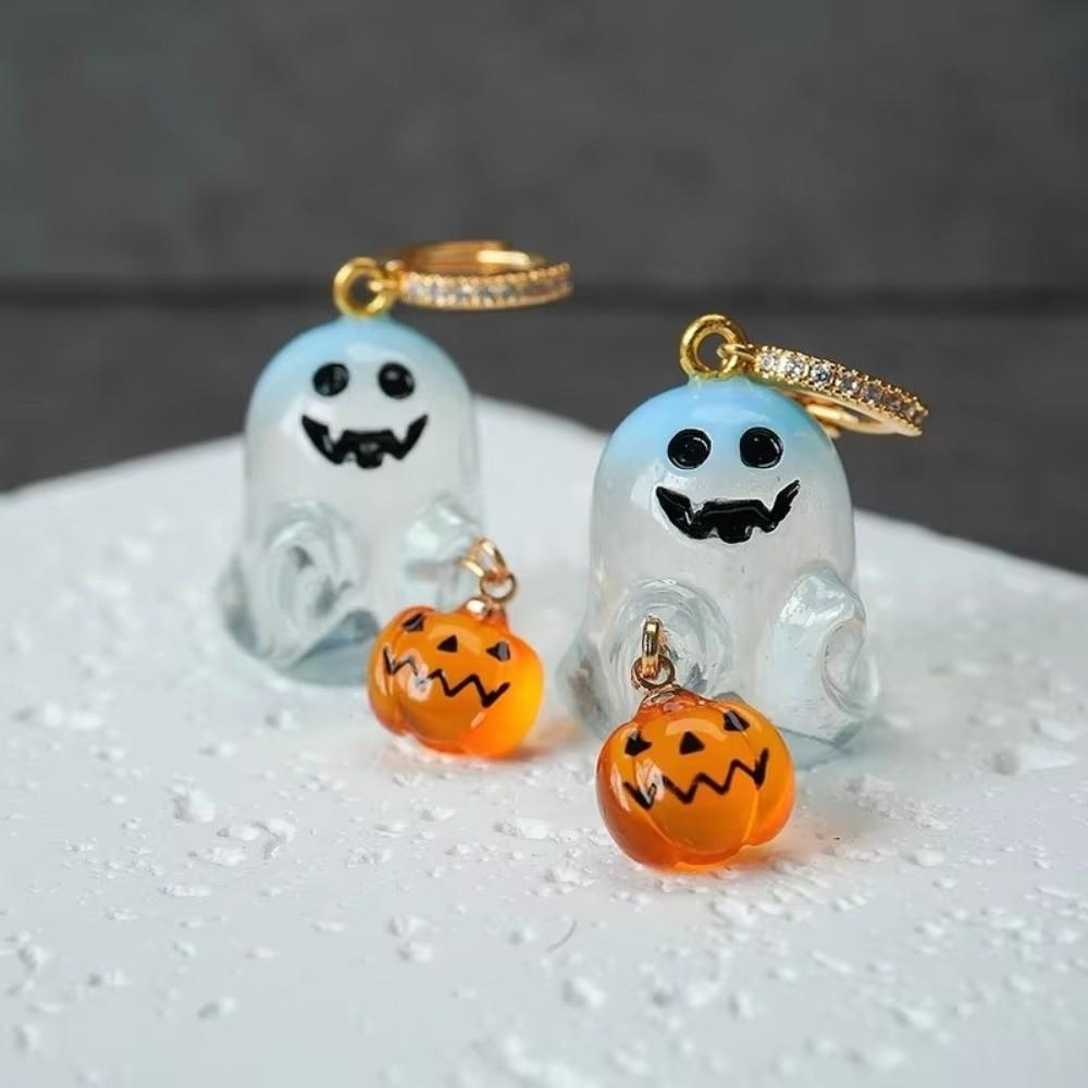 Rhinestone Ghost Ear Studs Resin Pumpkin Dangle Earrings Personality Halloween Earrings  Girl