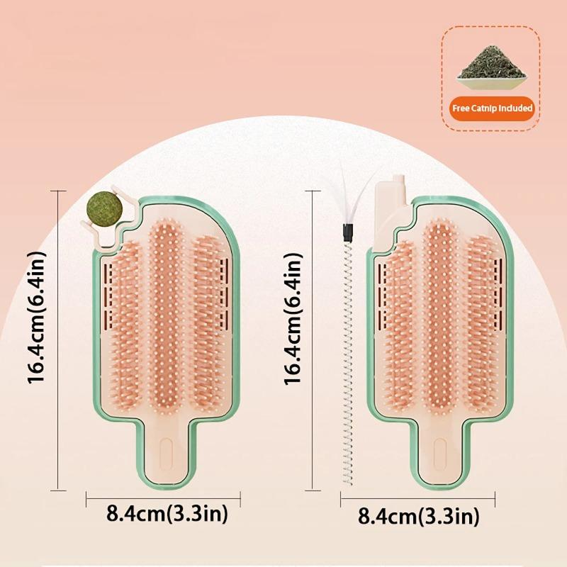 Multifunctional Cat Hair Rubbing Device, Soft Bristles with Catnip Balls & Spring Toys, Wall-Mountable