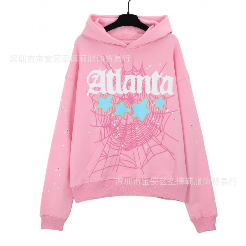 Sp5der Hoodie Unisex Oversized Cotton Pullover With Foil Letter Print Fall Casual Streetwear