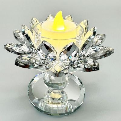 Heller Kristall Lotus Kerzenständer Langlebiger Rutschfester Glas Kerzenständer Flacher Boden Elegante Klare Blume Teelichthalter Party