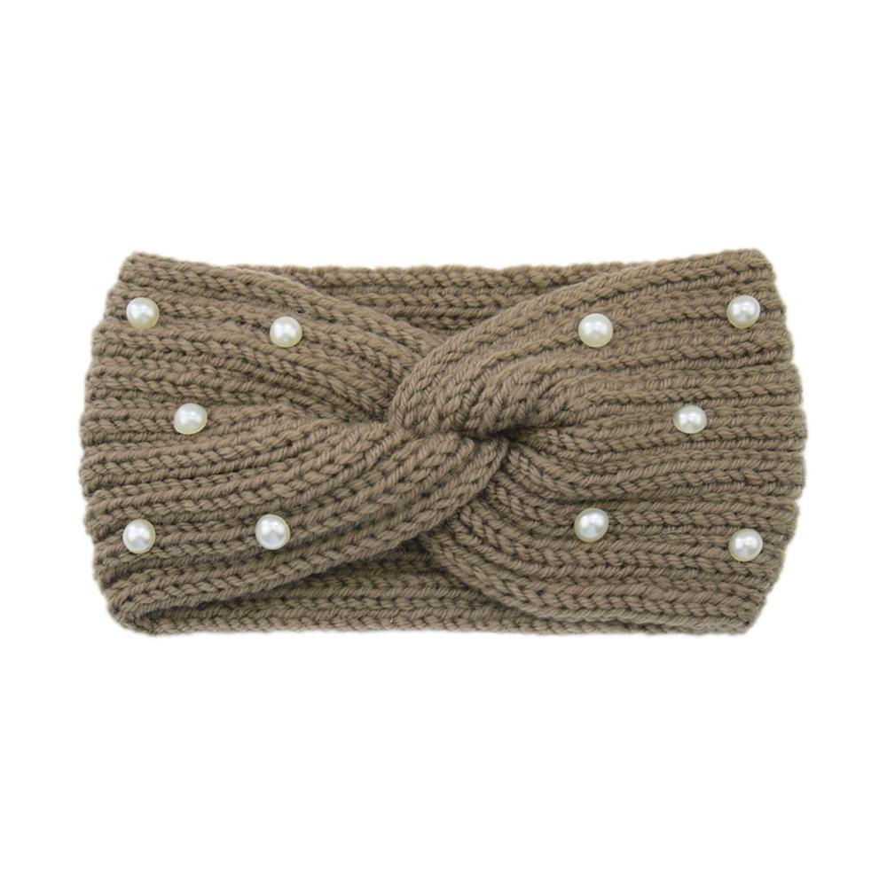Women Wide Knitted Cross Pearl Headbands Autumn Winter New Warm Solid Hair Bands Ear Warmer Girls Elastic Sports Turban Headwrap