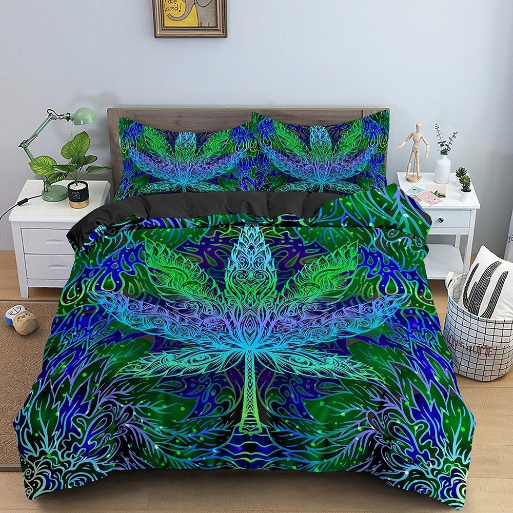 3D Digital Printing Bedding Colorful Leaf Quilt Cover Three-Piece Home Textile Model