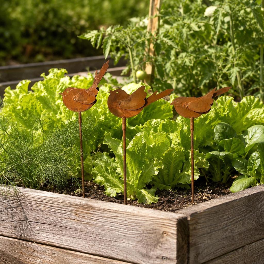 Set of 3 Rustic Bird Garden Decor for Outdoor Yard