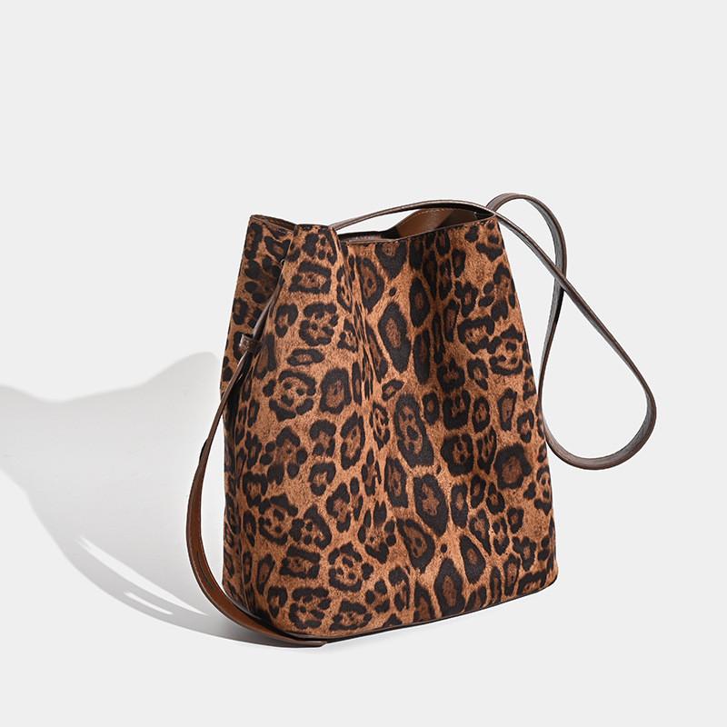 Ielgy Suede Leopard Print Underarm Large Bag Fashion Large Capacity Tote Bag Autumn Winter Retro Crossbody Bag