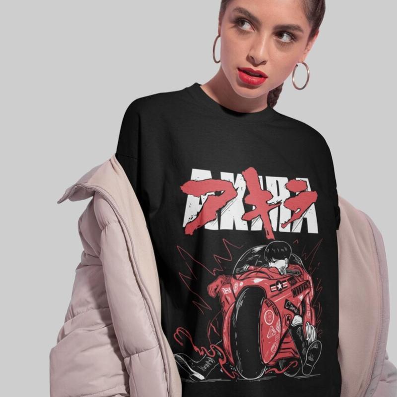 Hot Japan Classic Anime Akira Manga Graphic Print Short Sleeve Tee Cotton O-neck with Artistic Design Loose Casual Oversized Top Solf Summer New Tee