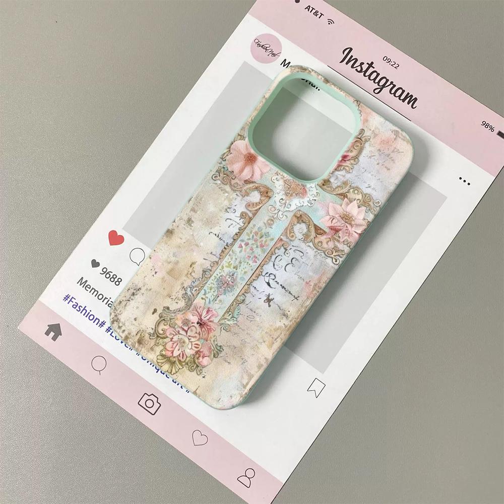 Vintage Floral Cross Phone Case For iPhone 17 16 15 14 13 12 11 Pro Max 17 Air Retro Shiny Glitter Soft TPU Back Cover Funda