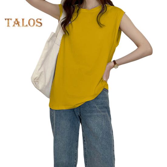 Women Summer T-shirt Round Neck Cap Sleeve Solid Color Tee Shirt Solid Color Loose Fit Casual Tops Daily Wear