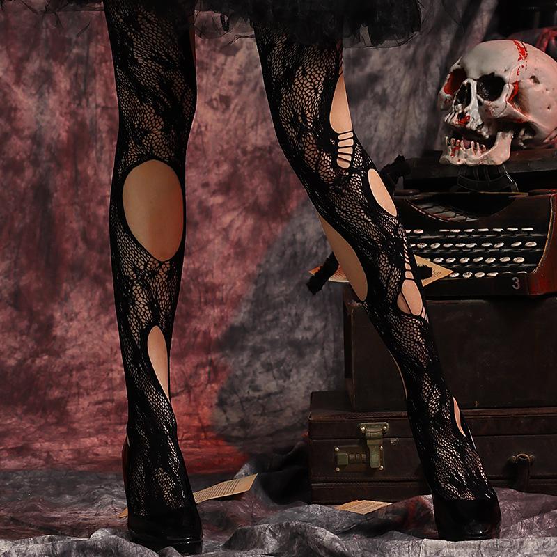 Europäisch Amerikanisch Halloween Strumpfhose Loch Netzstrumpfhose Sexy Strumpfwaren Damen Kostüme Anime Cosplay Strumpfhose one size black