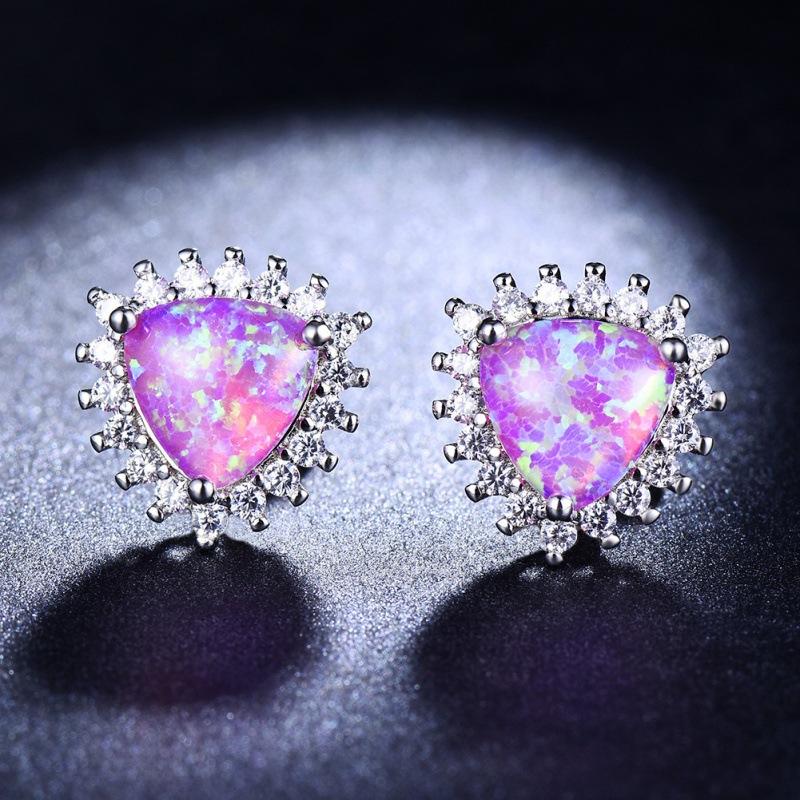 S Blue and White Green Orange Purple Triangle + White Diamond Women's Versatile Earrings