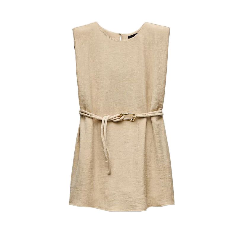 Spring New Arrival with Belt Wrinkle Effect Band Padded Shoulder Tops 3897069 High Waist Loose Pants 3897059