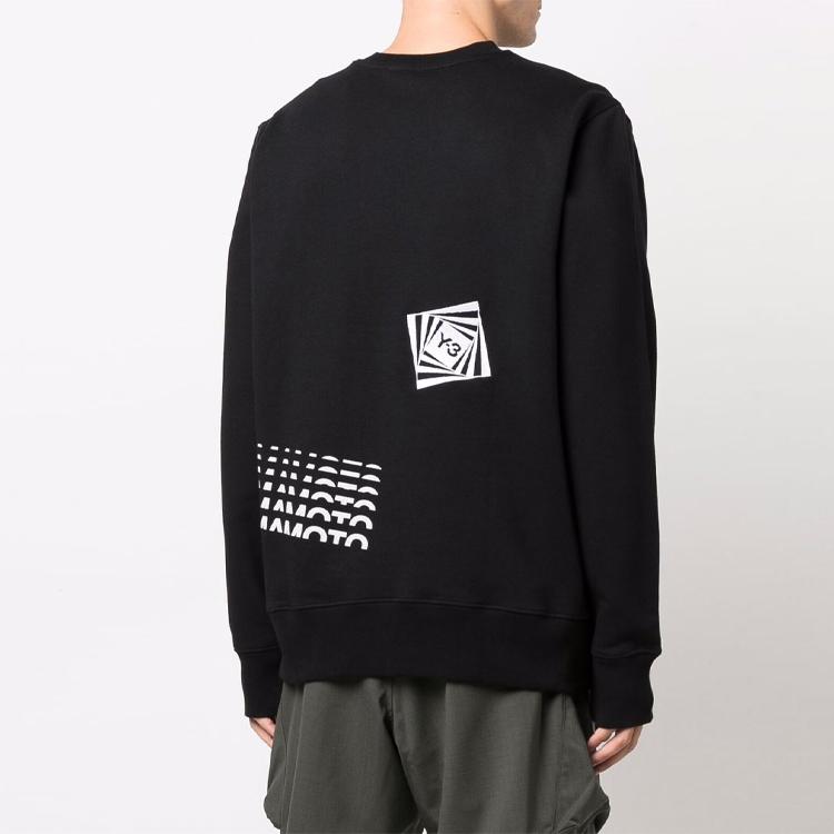 Y-3 Sudadera de manga larga con cuello redondo y estampado FW21 para hombre, sudadera, negra, HF7068