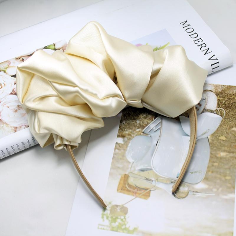 Lystrfac Solid Color Slik Padded Pleated Hairband for Women Fashion Scrunchy Headband Retro Hair Loop Female Hair Accessories