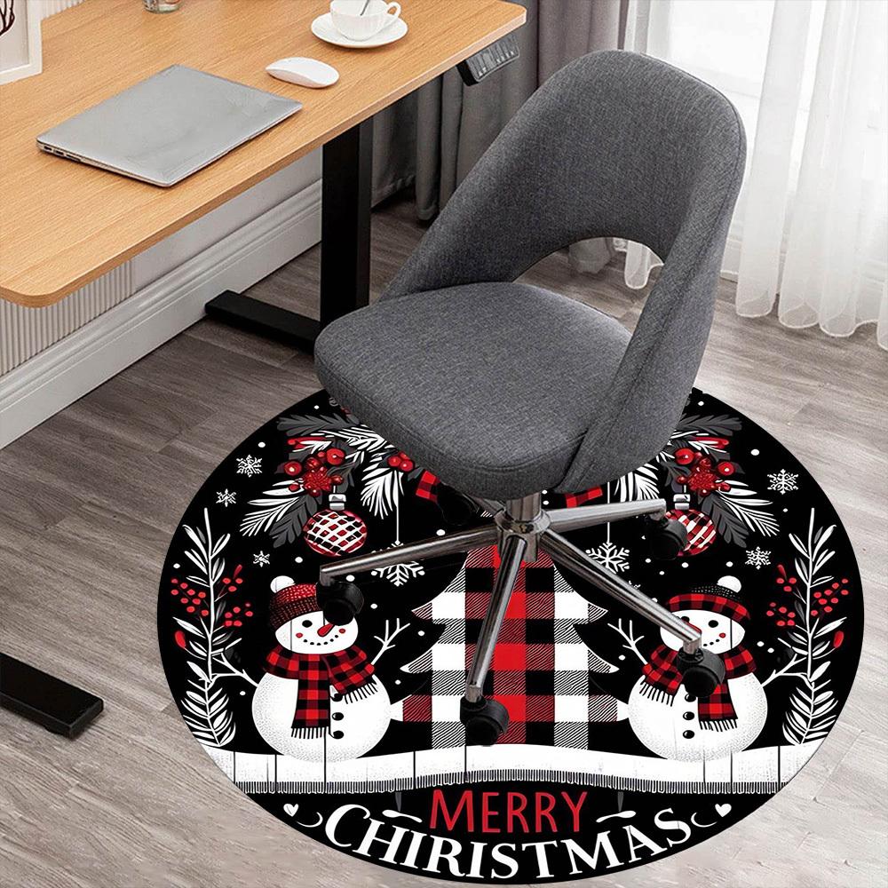 1pc snowman merry christmas Round Chair mat Area Rug - Non-Slip, Floor Mat for Office, Bedroom, and Indoor Decor -1002005