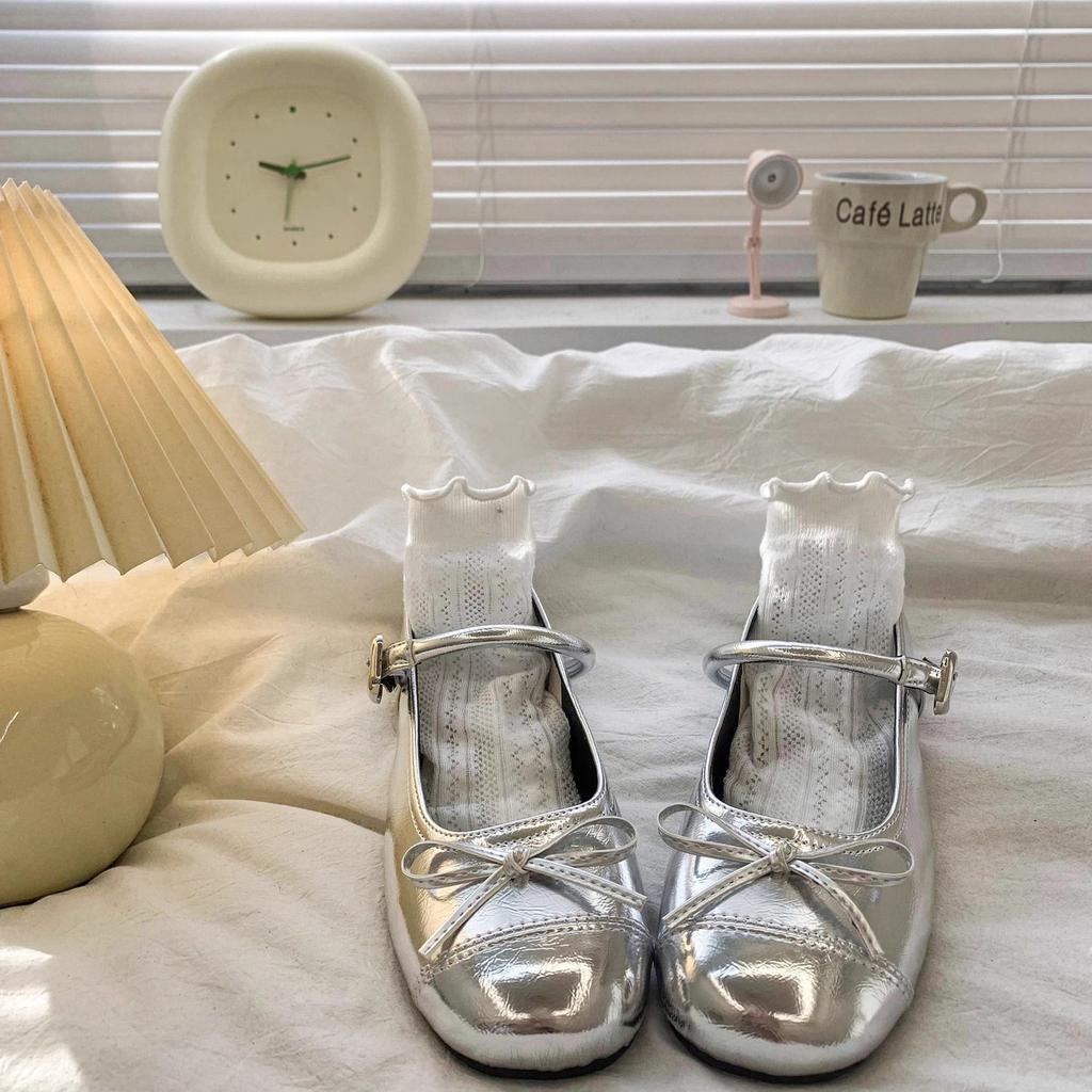 French silver light mouth ballet Mary Jane single shoes women's spring new flat bottom with skirt jk small leather shoes