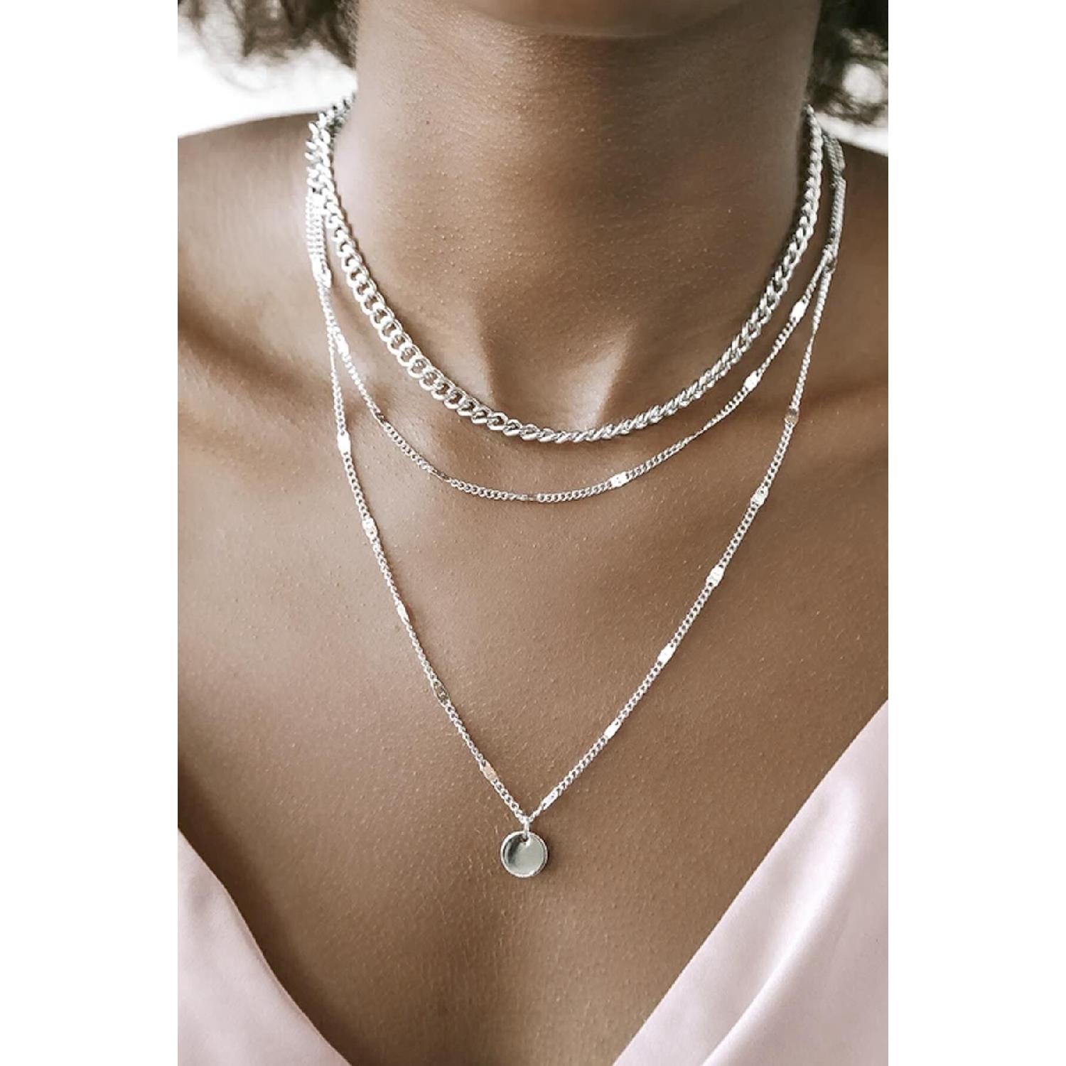 

Женское многослойное ожерелье-цепочка с блестками серебряного цвета