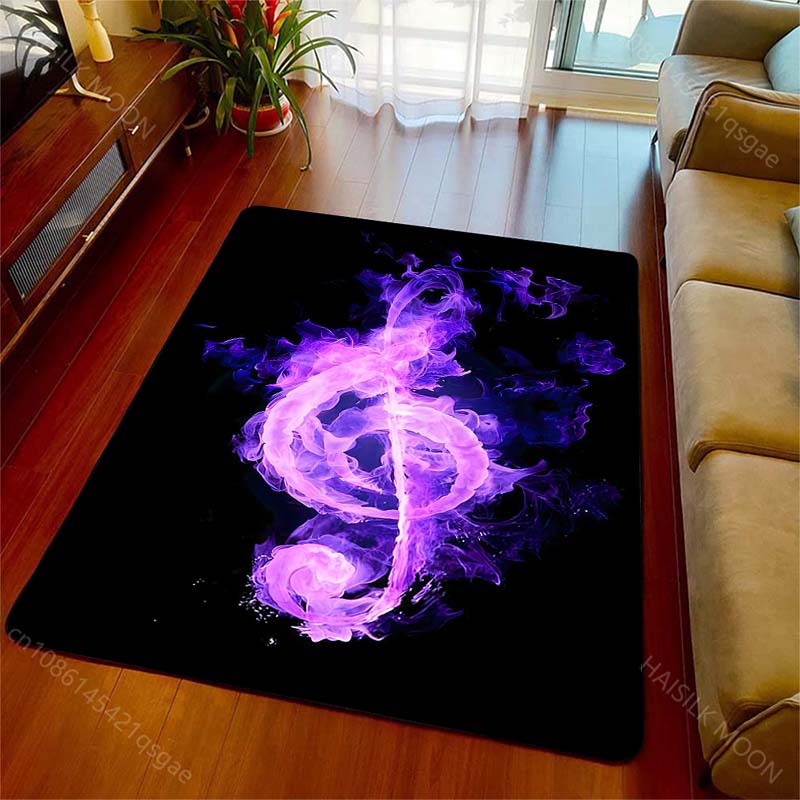 Multiple Sizes Purple Flame Music Note Carpet for Living Room Bedroom Sofa Home Decor Rus Non-slip Floor Mat Luxury Gift