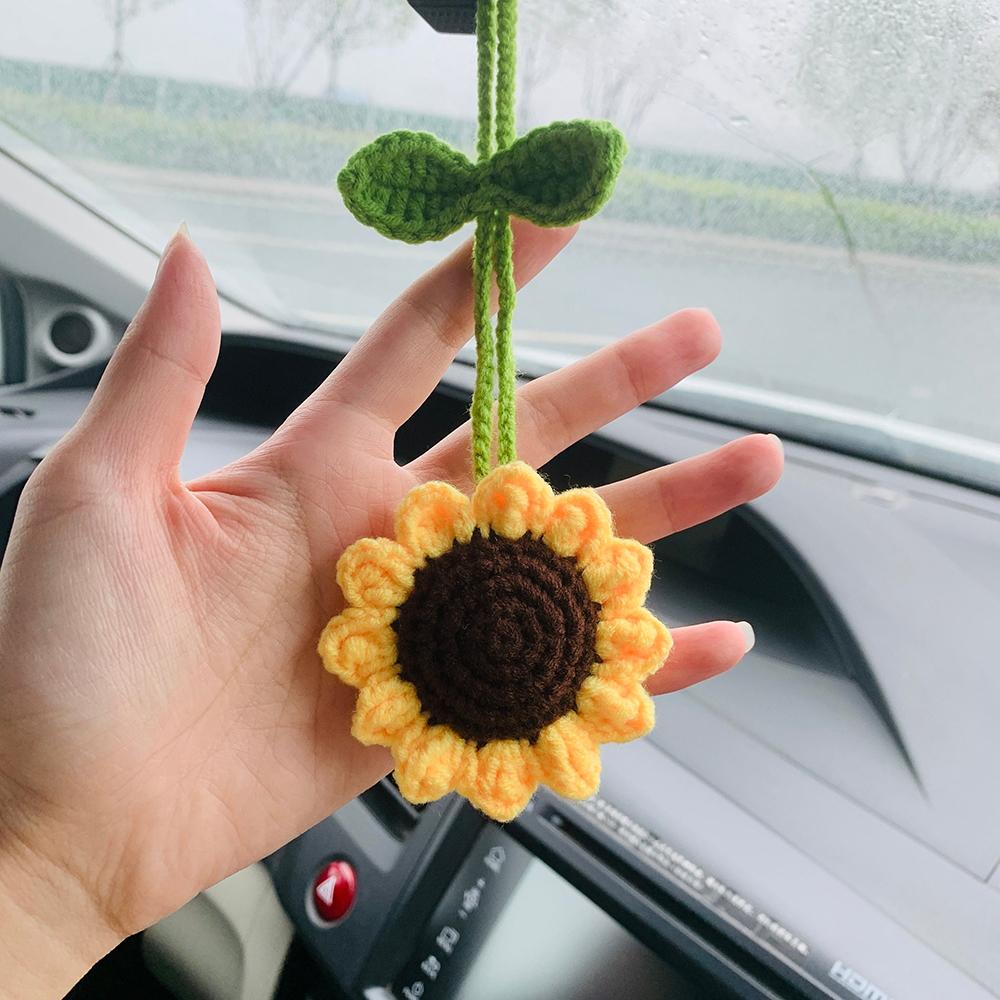 Handmade Sunflower Car Mirror Hanging Accessories for Women Car Styling Decor Auto Ornament Rear View Mirror Hanging Accessories